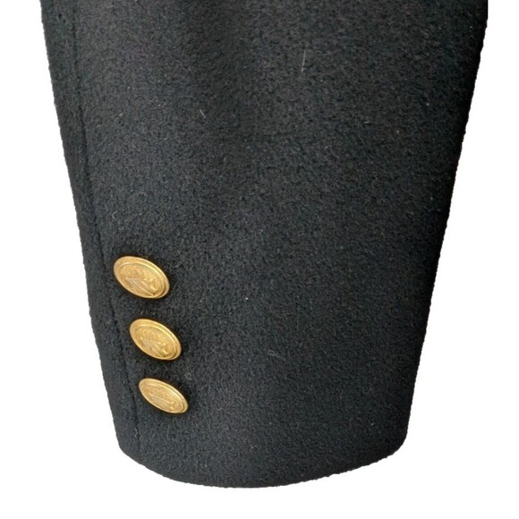 VTG Womens Black Wool Coat LARGE Gold Military Style Buttons Double Breasted - Picture 8 of 13
